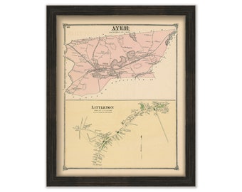 AYER, Massachusetts 1875 Map - Replica or Genuine ORIGINAL