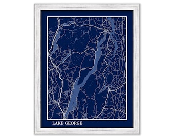 LAKE GEORGE, New York - Contemporary Map Poster Blueprint