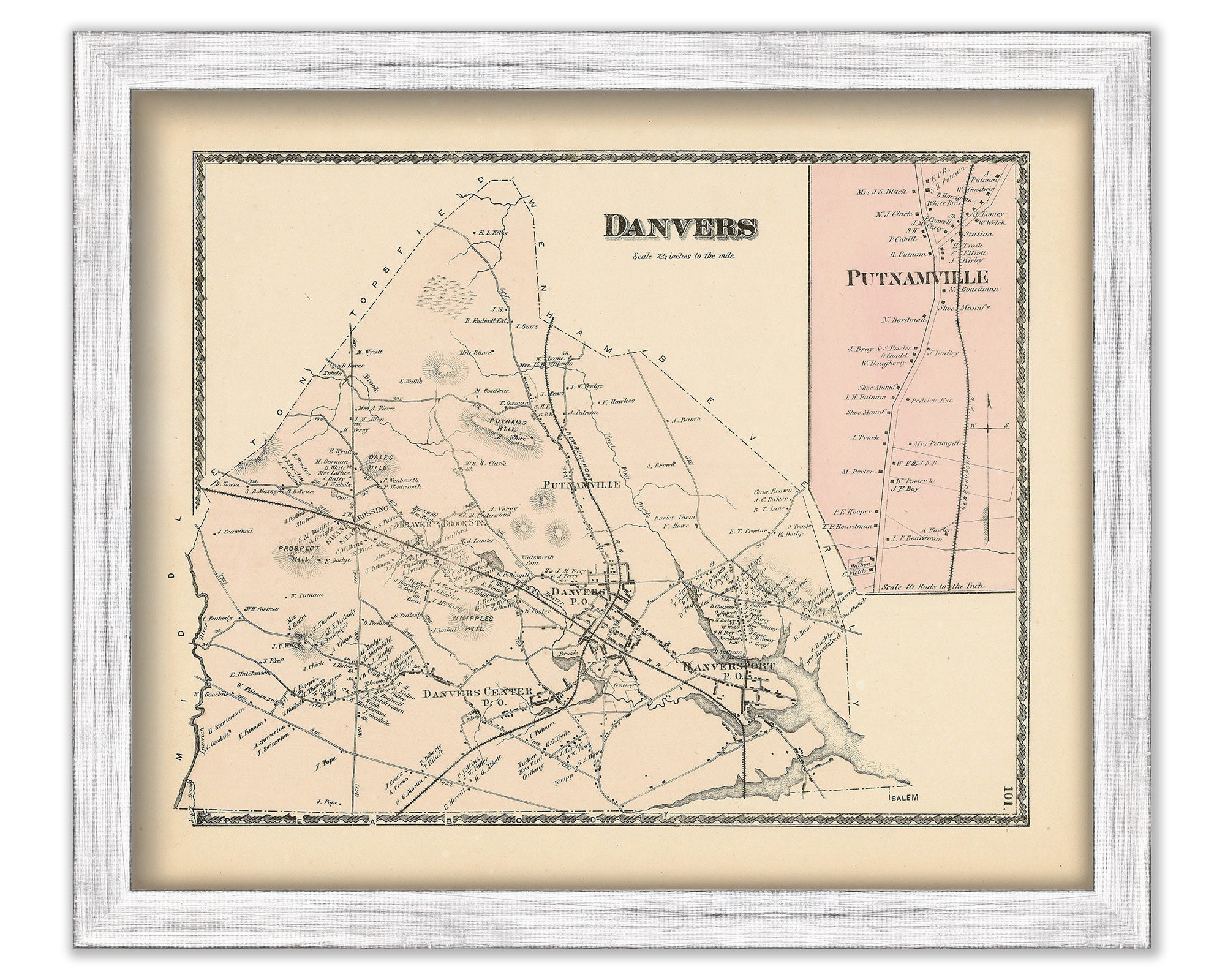 DANVERS Massachusetts 1872 Map Replica or Genuine ORIGINAL Nude Pic Hq