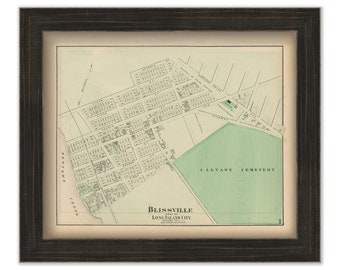 Blissville, Long Island City, Queens, New York 1873 Map, Replica and GENUINE ORIGINAL