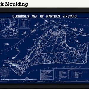 May include: A vintage map of Martha's Vineyard, printed in white on a dark blue background. The map shows the island's coastline, towns, and roads. The title "Eldridge's Map of Martha's Vineyard" is printed at the top of the map.