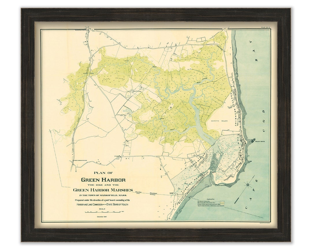 GREEN HARBOR, MARSHFIELD, Massachusetts 1897 Map Colored Reproduction