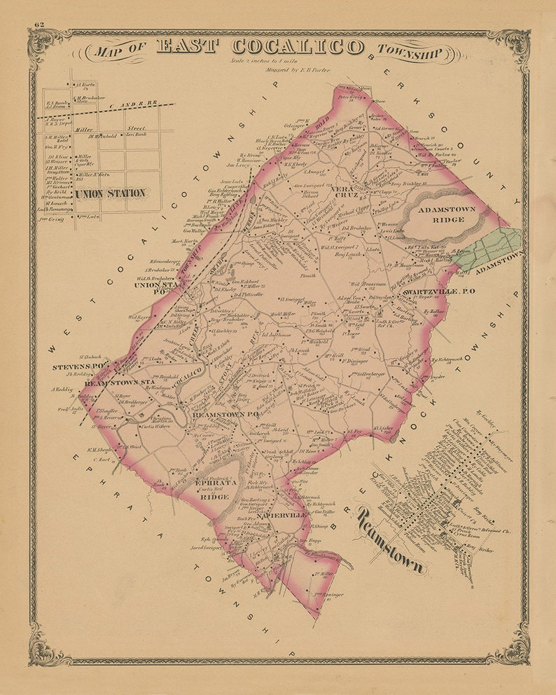 COCALICO Pennsylvania 1875 Map Replica or GENUINE ORIGINAL Etsy