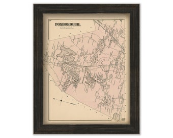 Town of FOXBOROUGH, Massachusetts 1876 Map - Replica or GENUINE ORIGINAL