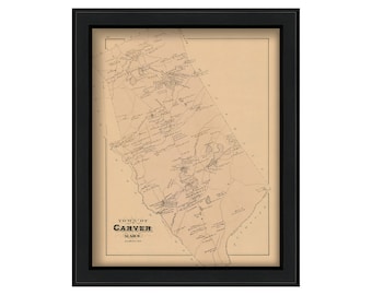 TOWN of CARVER, Massachusetts Map 1879-Colored Reproduction