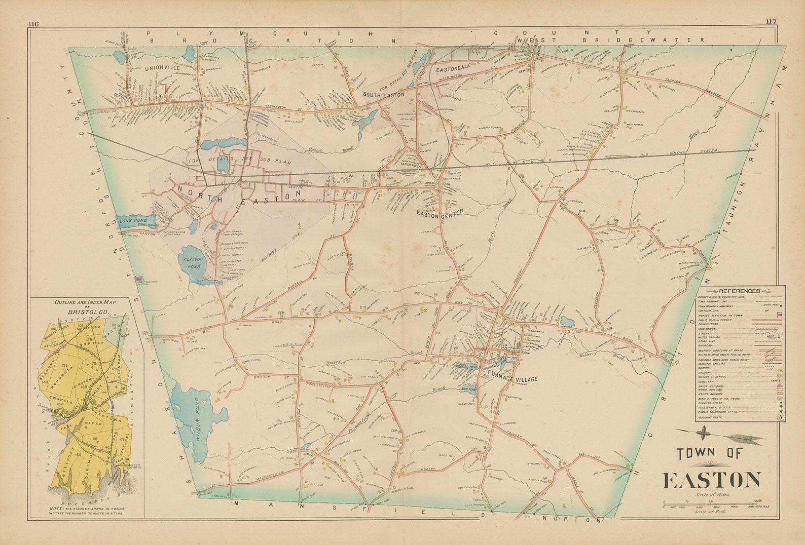 Town of EASTON Massachusetts 1895 Map Replica or GENUINE Etsy