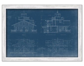 LOWER CEDAR POINT Light House, Maryland  - Blueprint Drawing and Plan of the Lighthouse as it was in 1895