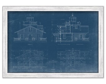 LOWER CEDAR POINT Light House, Maryland  - Blueprint Drawing and Plan of the Lighthouse as it was in 1895