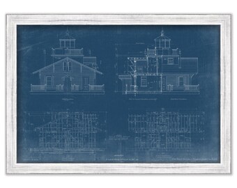 LOWER CEDAR POINT Light House, Maryland  - Blueprint Drawing and Plan of the Lighthouse as it was in 1895