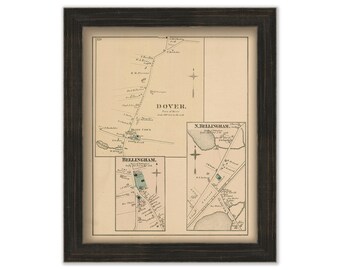 Villages of Dover and Bellingham, Massachusetts 1876 Map - Replica or GENUINE ORIGINAL