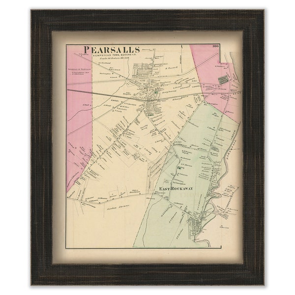 Pearsalls Center, Hempstead, New York 1873 Map, Replica and GENUINE ORIGINAL