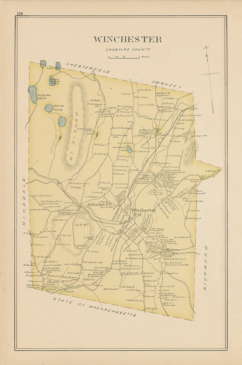 WINCHESTER, New Hampshire 1892 Map, Replica or genuine ORIGINAL