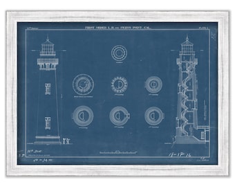 PIGEON POINT LIGHTHOUSE, California  - Blueprint Drawing and Plan of the Lighthouse as it was in 1871.