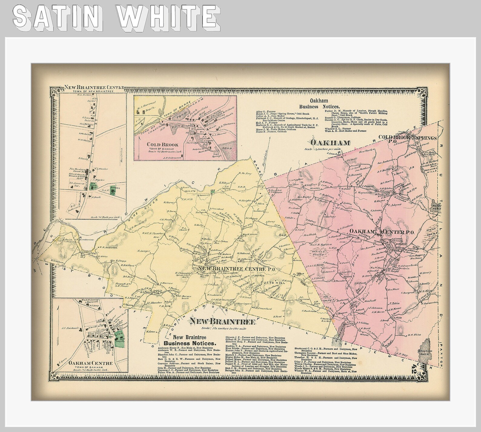 Towns of NEW BRAINTREE and OAKHAM Massachusetts 1870 Map Etsy UK