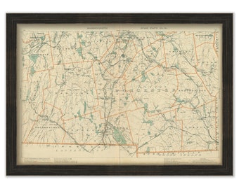 CHARLTON, GRAFTON and NORTHBRIDGE, Massachusetts and the surrounding area, 1904 Map/Chart - Replica or Genuine Original