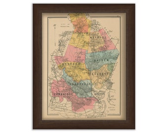 STONEHAM, SOMERVILLE and CAMBRIDGE, Massachusetts 1889 Map - Replica or Genuine Original