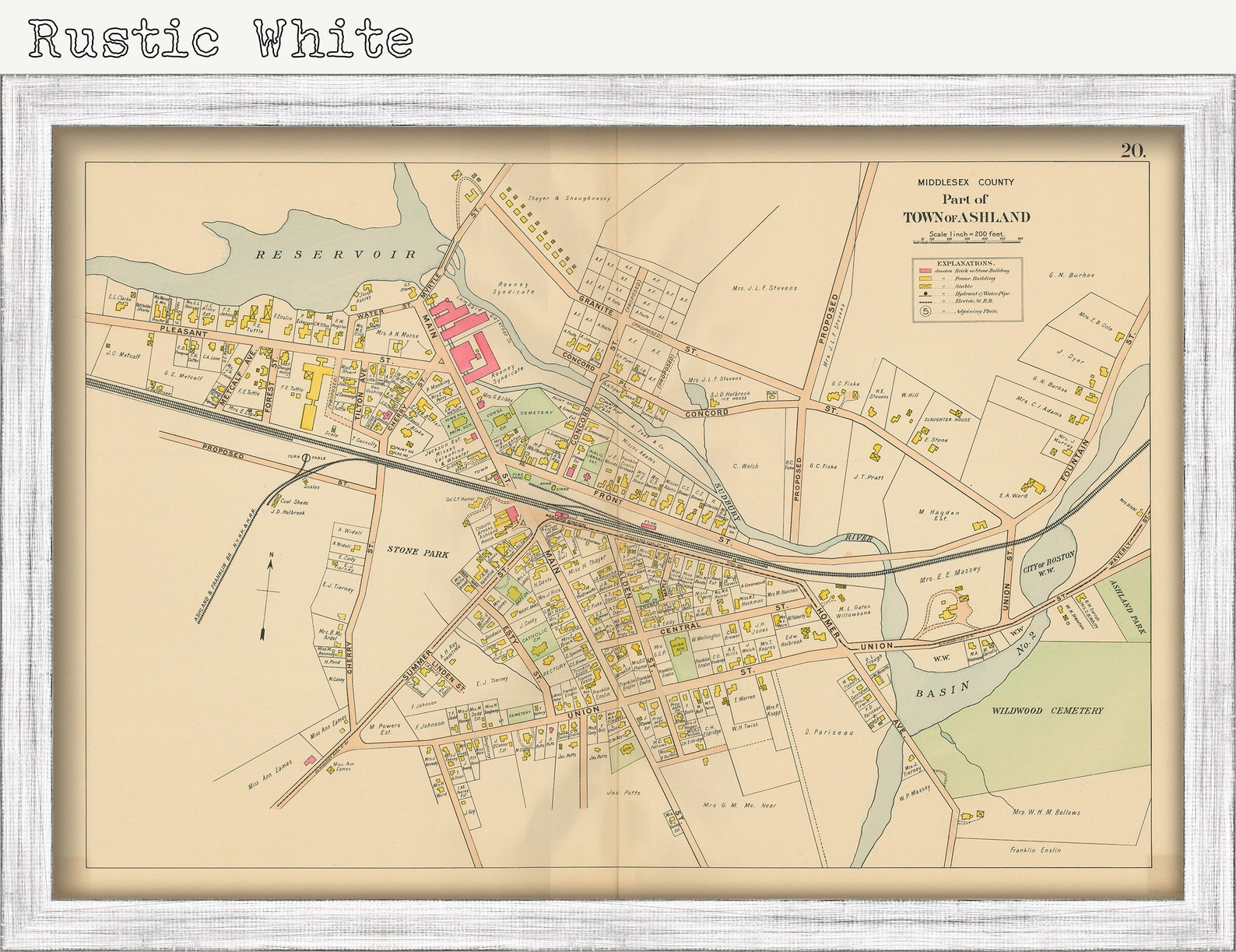 Village of ASHLAND Massachusetts 1908 Map Replica or Etsy