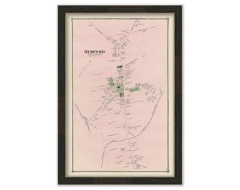 Village of BEDFORD, Massachusetts 1875 Map - Replica or Genuine ORIGINAL