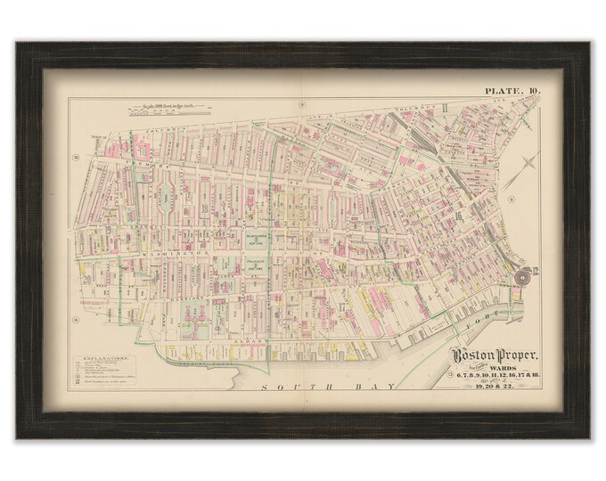 BOSTON, Massachusetts 1882 Map - Replica or Genuine ORIGINAL - South End