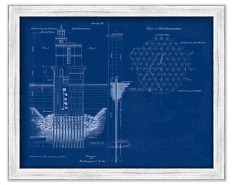 BALTIMORE HARBOR LIGHTHOUSE, Baltimore, Maryland  - Blueprint Drawing and Plan of the Lighthouse as it was Proposed in 1897.