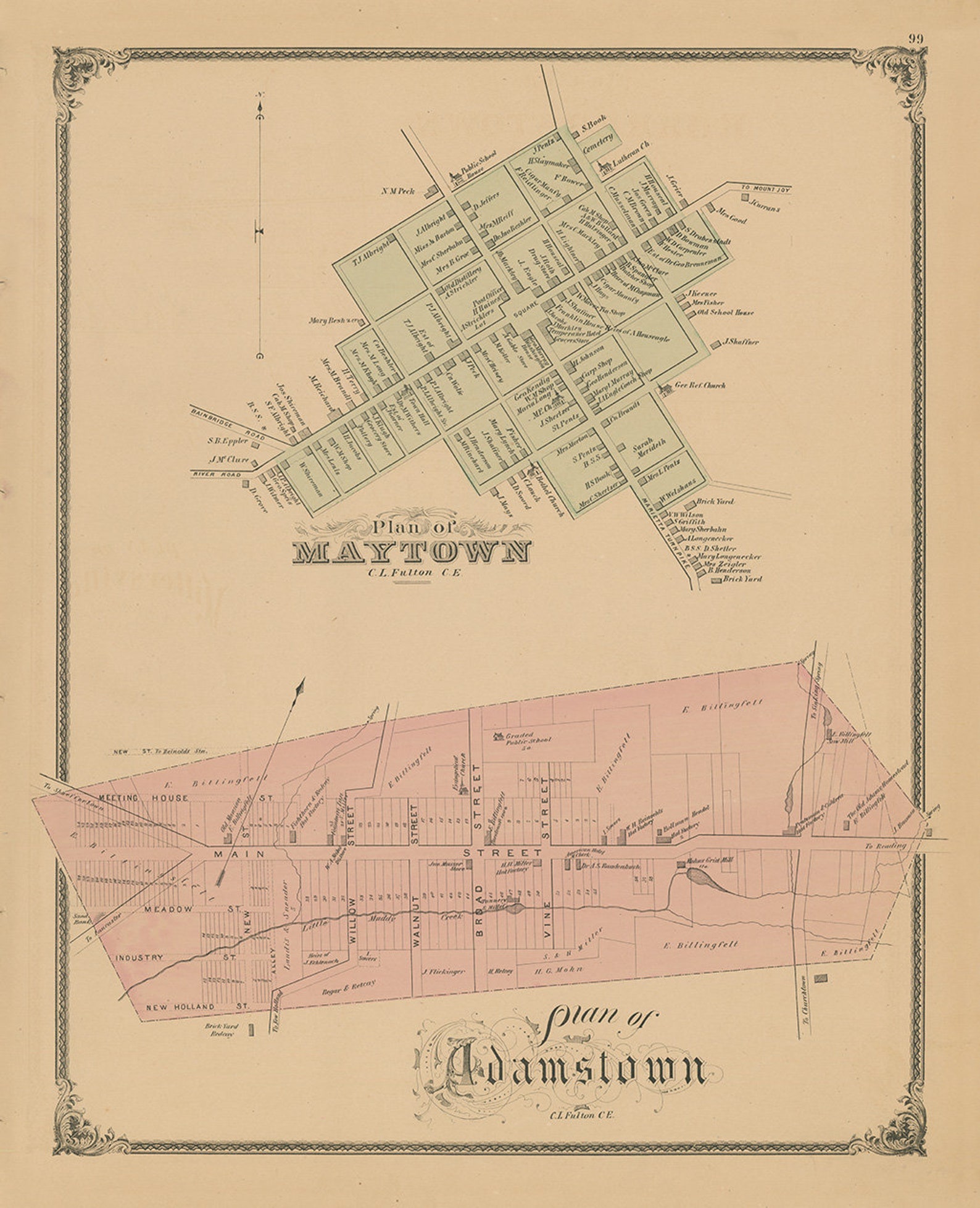 Maytown and Adamstown Pennsylvania 1875 Map Replica or Etsy