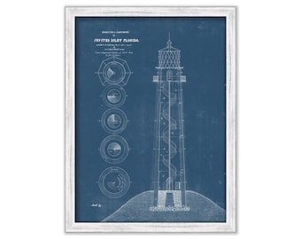 JUPITER INLET LIGHTHOUSE, Florida -   Blueprint Drawing and Plan of the Lighthouse as it was in 1853.