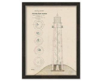 JUPITER INLET LIGHTHOUSE, Florida - Drawing and Plan of the Lighthouse as it was in 1853.