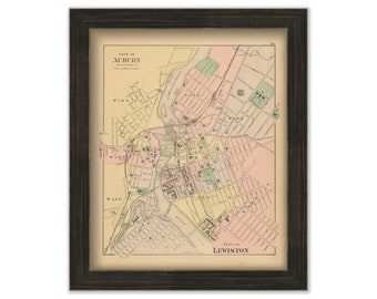 Cities of Auburn and Lewiston, Maine 1890 Map, Replica or GENUINE ORIGINAL