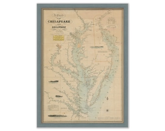 CHESAPEAKE and DELAWARE BAYS 1852 Nautical Chart