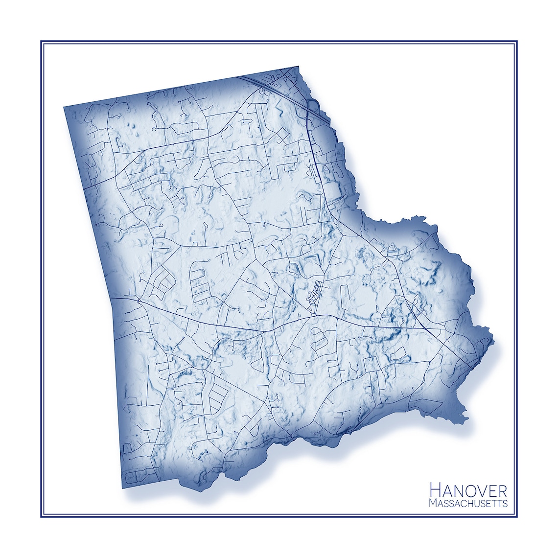 HANOVER Massachusetts Special Map in Blue Etsy