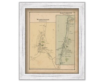 Villages of WASHINGTON and EAST CORINTH, Vermont 1877 Map - Replica or Genuine Original