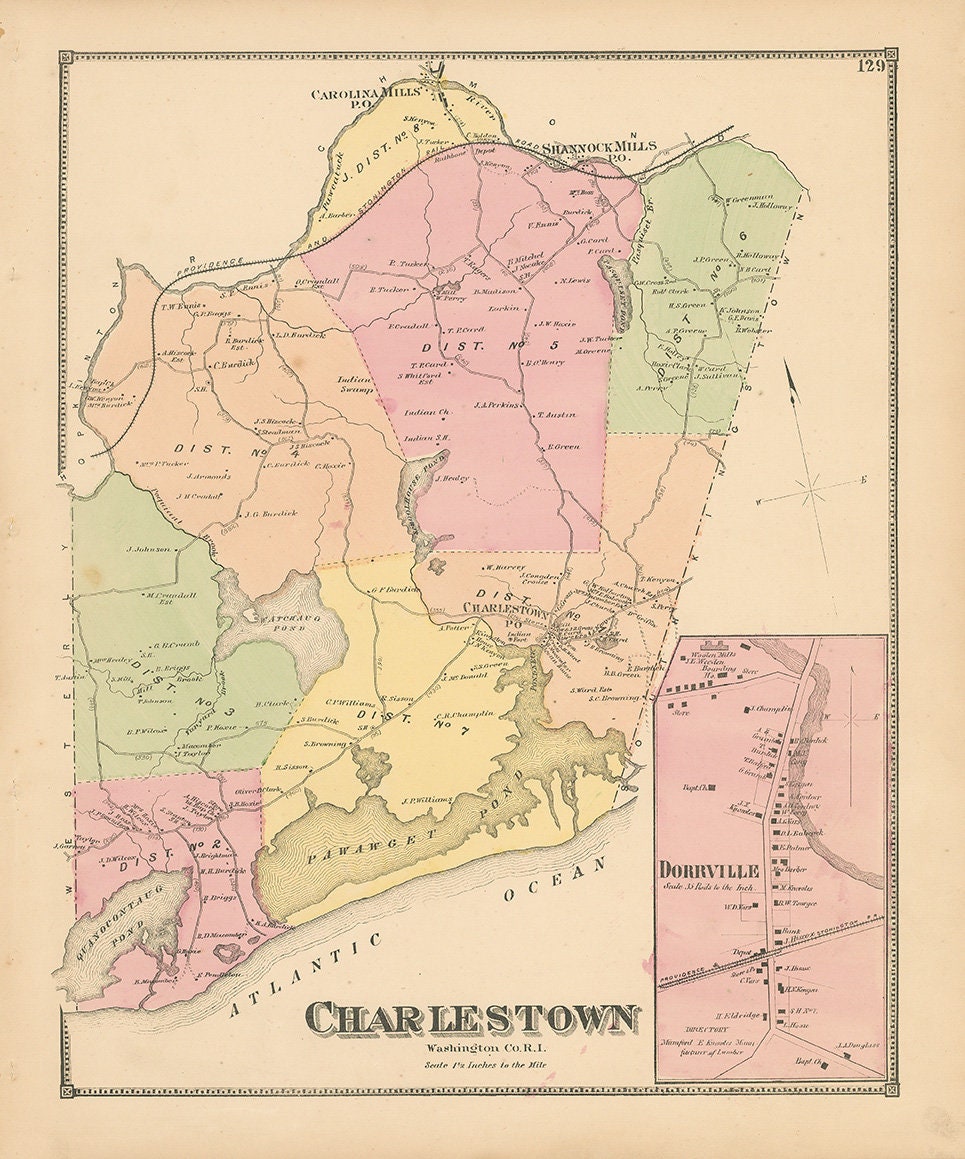 CHARLESTOWN, Rhode Island 1870 Map