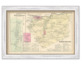 LOWER SAUCON and HELLERTOWN, Pennsylvania 1872 Map - Replica or Genuine Original