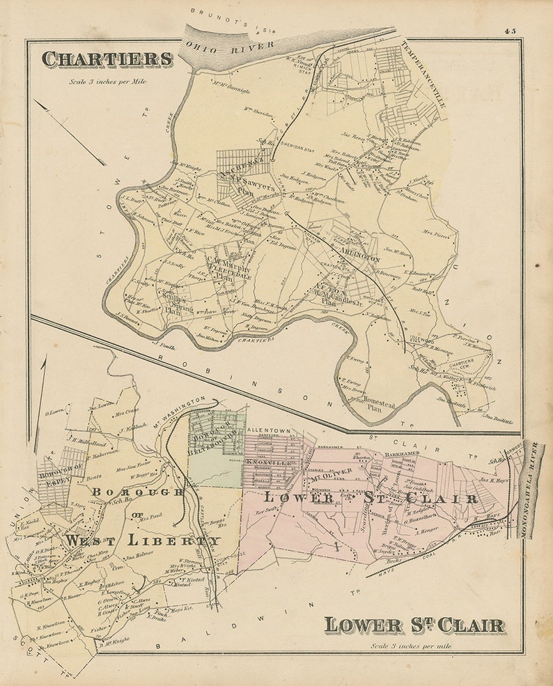 LOWER SAINT CLAIR Pennsylvania 1876 Map Replica or Genuine Etsy