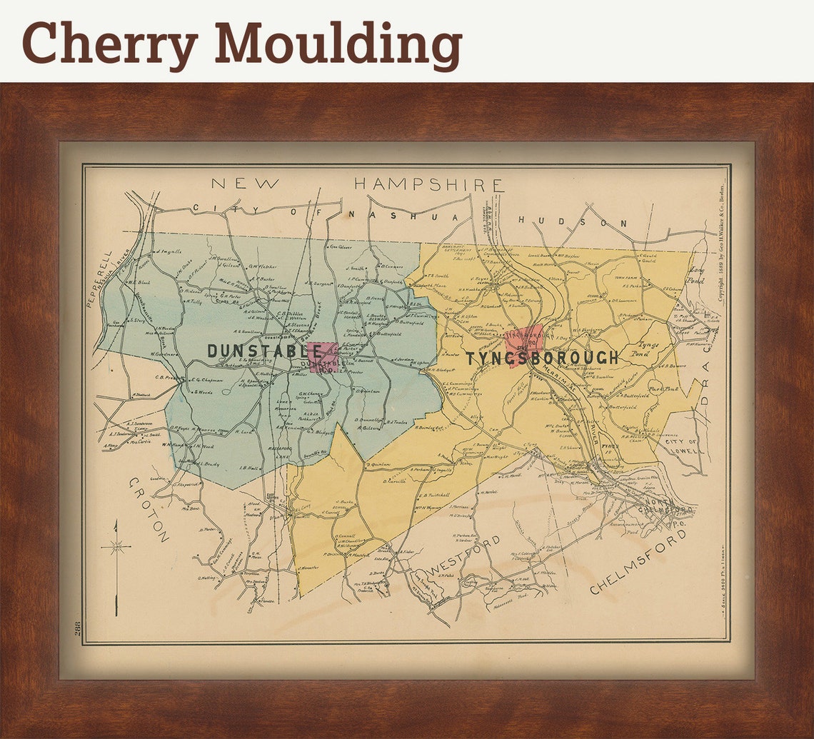 DUNSTABLE and TYNGSBOROUGH Massachusetts 1889 Map Replica Etsy