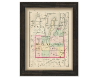 GRAND TRAVERSE COUNTY, Michigan 1873 Map - Replica or Genuine Original