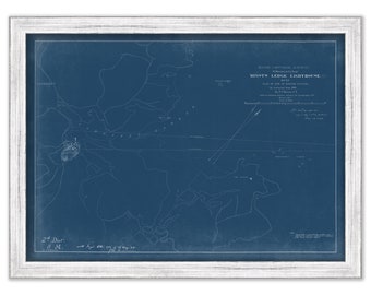 MINOT LEDGE LIGHTHOUSE, Cohasset/Scituate, Massachusetts  -  Inshore Station Site Plan Blueprint 1868