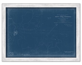 MINOT LEDGE LIGHTHOUSE, Cohasset/Scituate, Massachusetts  -  Inshore Station Site Plan Blueprint 1868