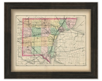 WAYNE COUNTY, Michigan 1873 Map - Replica or Genuine Original