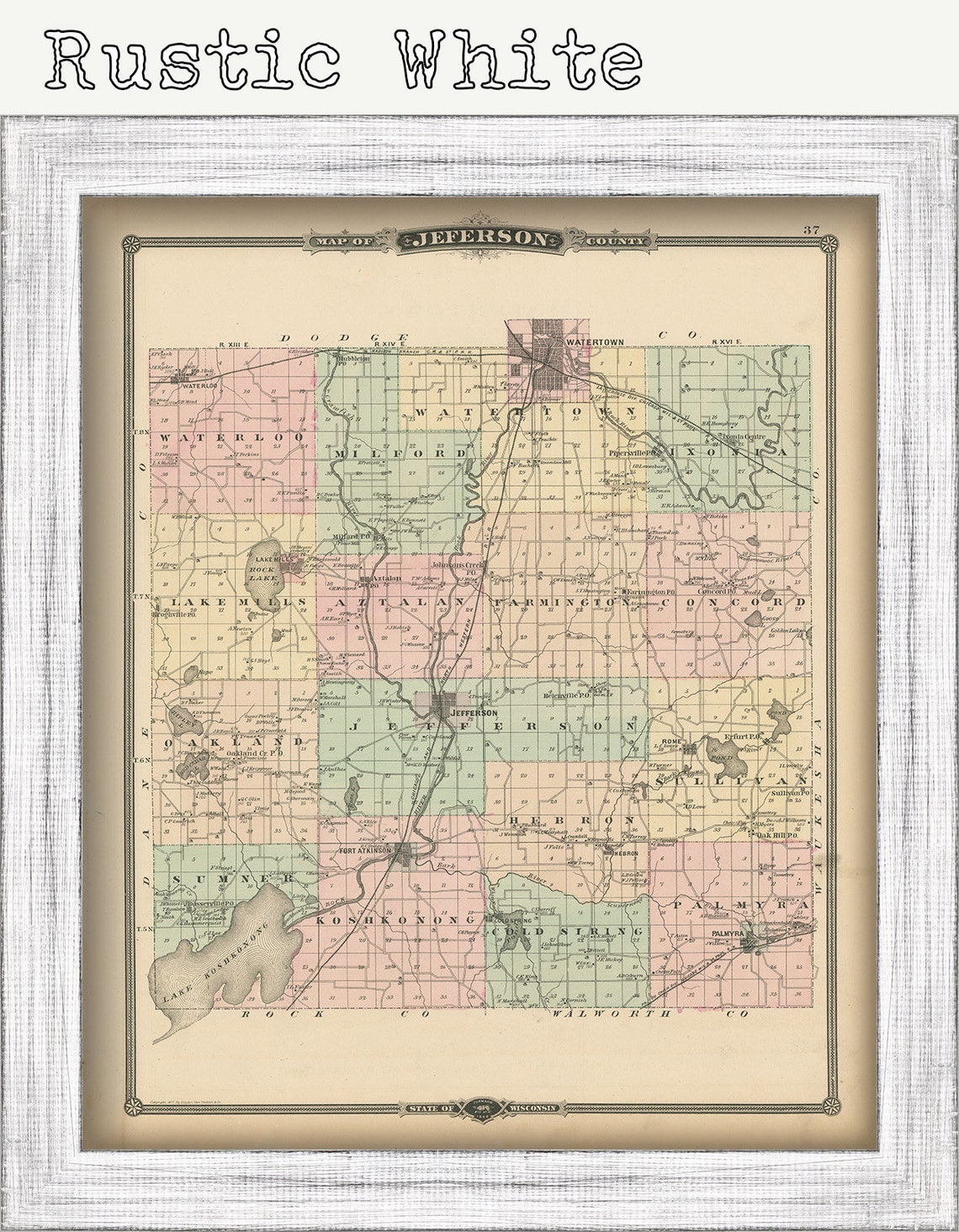 JEFFERSON COUNTY Wisconsin 1878 Map Replica or Genuine Etsy