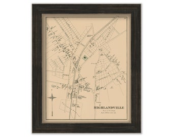 Village of Needham Highlands, Massachusetts 1876 Map - Replica or GENUINE ORIGINAL