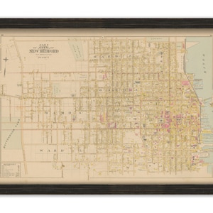 NEW BEDFORD, Massachusetts 1895 Map, Plate 2 - Union St, Middle St - Replica or GENUINE Original