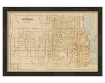 NEW BEDFORD, Massachusetts 1895 Map, Plate 2 - Union St, Middle St - Replica or GENUINE Original
