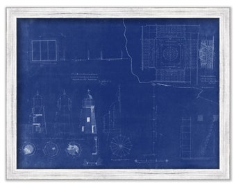 NEWPORT HARBOR LIGHTHOUSE, aka Goat Island Lighthouse, Newport, Rhode Island -  Blueprint Drawing and Plan as it was in 1835.