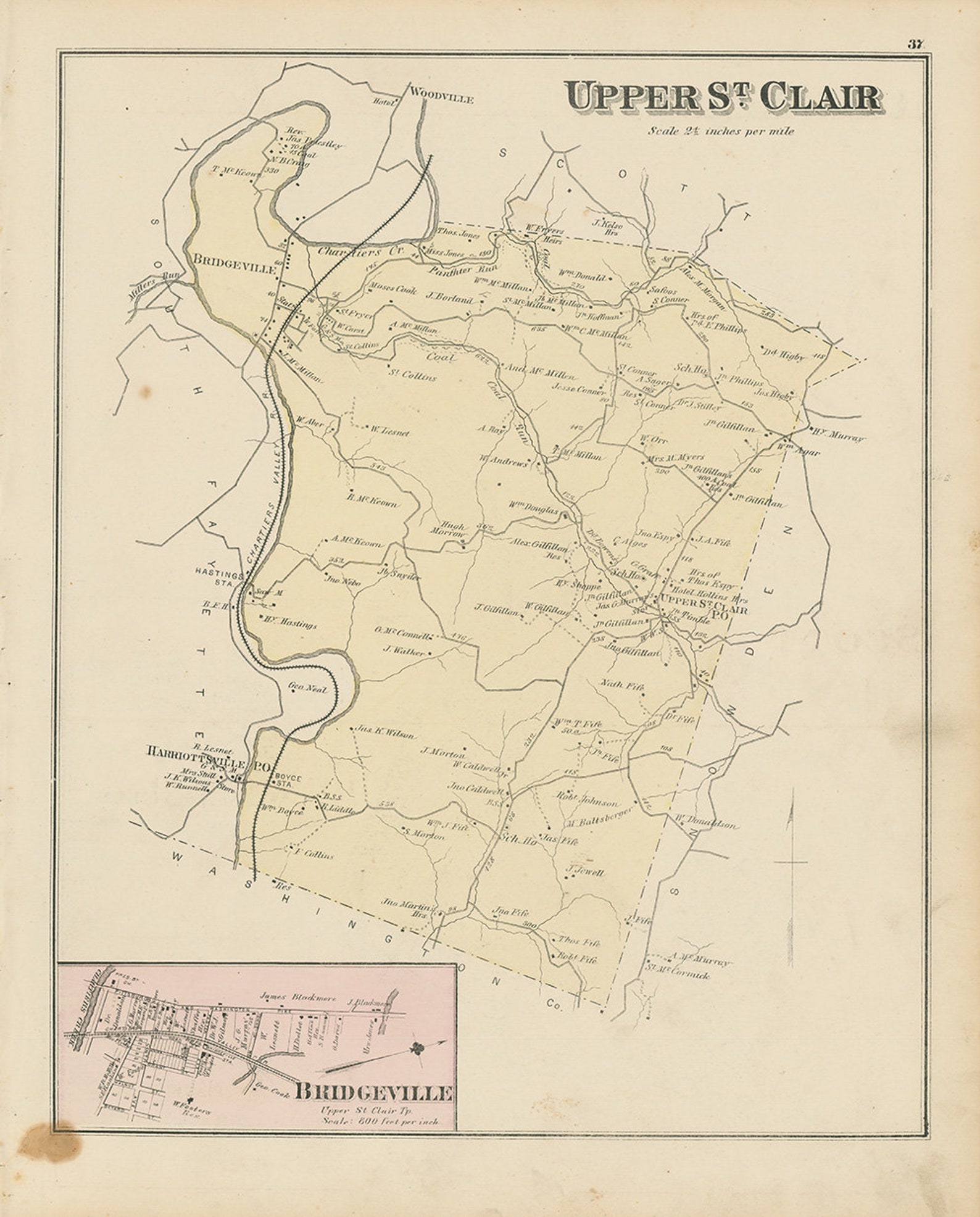 UPPER SAINT CLAIR Pennsylvania 1876 Map Replica or Genuine Etsy