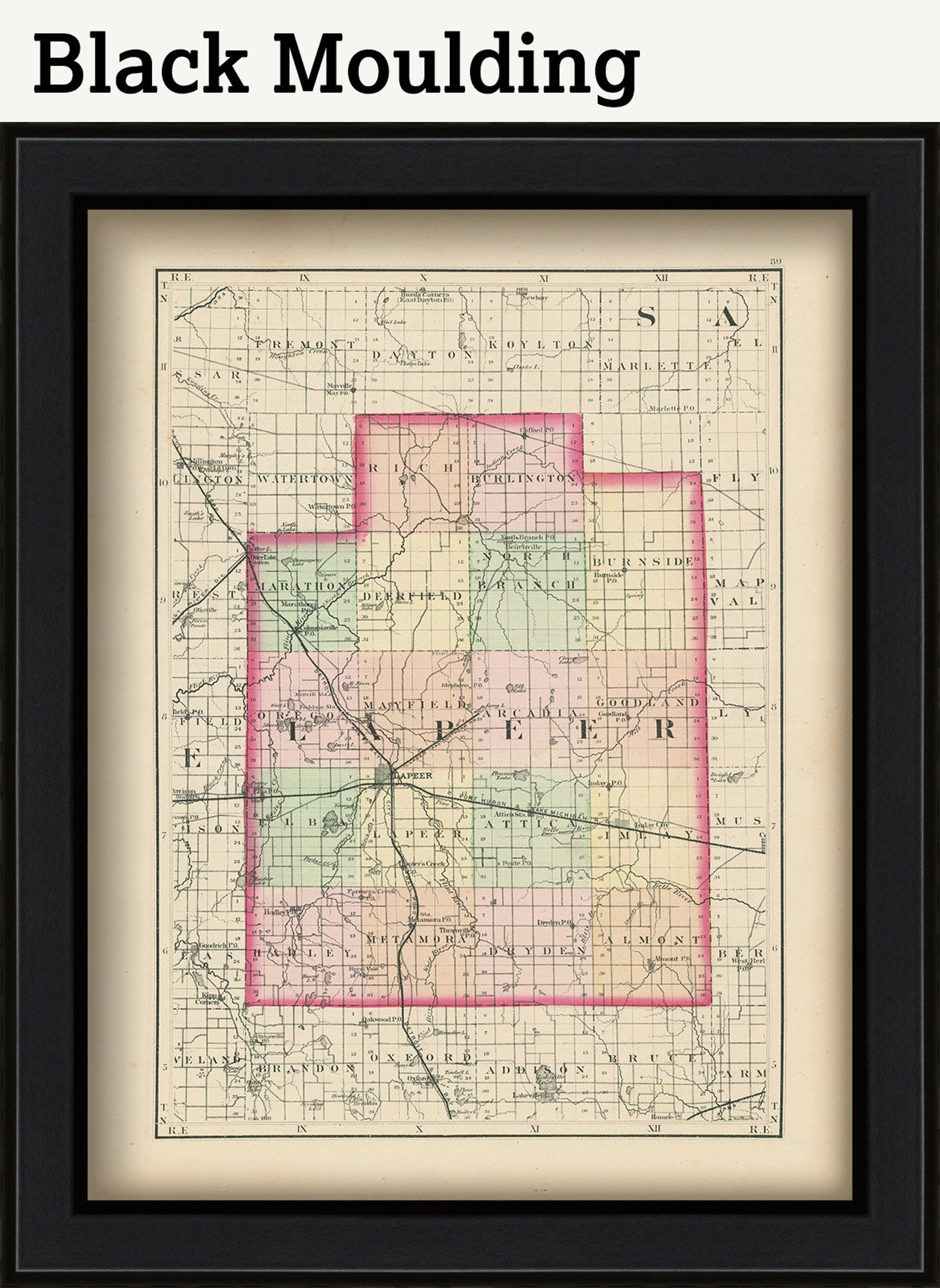 LAPEER COUNTY Michigan 1873 Map Replica or Genuine Original Etsy UK