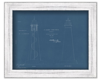 ST. MARKS LIGHTHOUSE, Florida  - Blueprint Drawing and Plan of the Beacon as it was in 1860