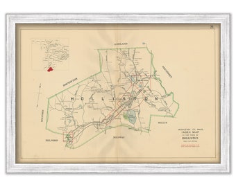 HOLLISTON, Massachusetts 1908 Map - Replica or GENUINE Original