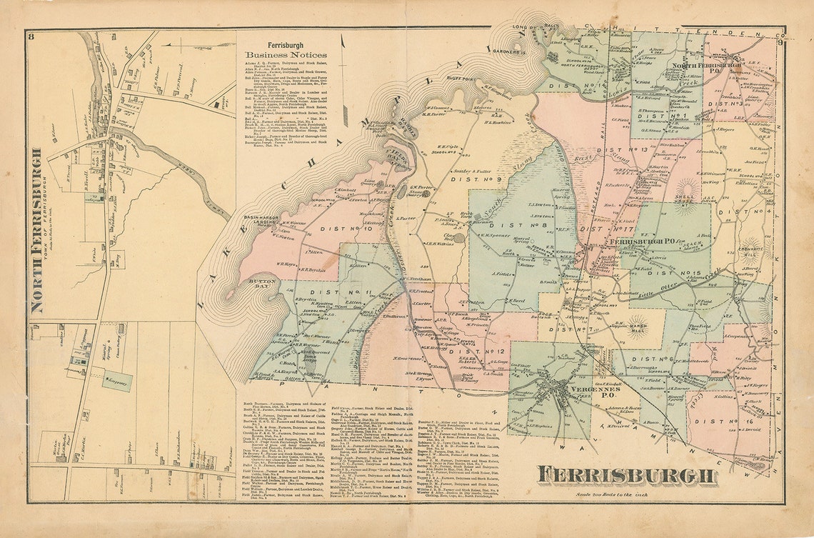 FERRISBURGH Vermont 1871 Map Etsy