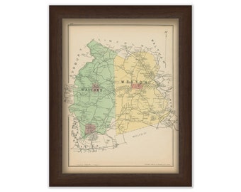 WAYLAND and WESTON, Massachusetts 1889 Map - Replica or Genuine ORIGINAL